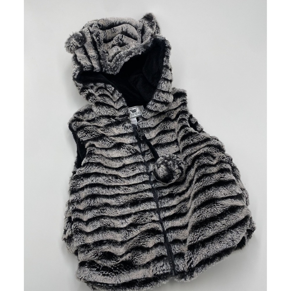 Widgeon Toddler Girls Faux Fur Fuzzy Hooded Vest With Ears Grey 2 US‎ 2T
